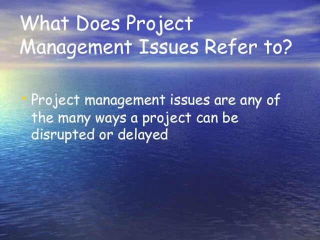 What Does Project Management Issues Refer to? Project management issues are