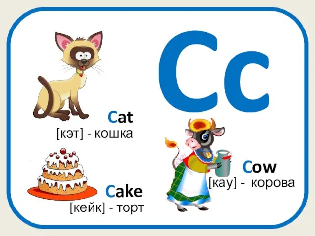 Cc Cow [кау] - корова [кэт] - кошка Cat Cake [кейк] - торт