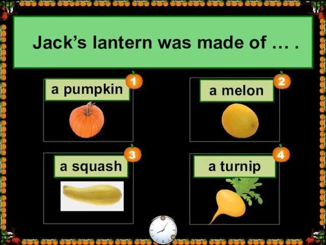 a pumpkin a turnip a melon a squash Jack’s lantern was made of … .