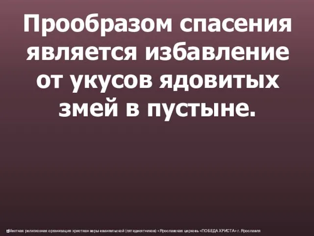 Прообразом спасения является избавление от укусов ядовитых змей в пустыне.