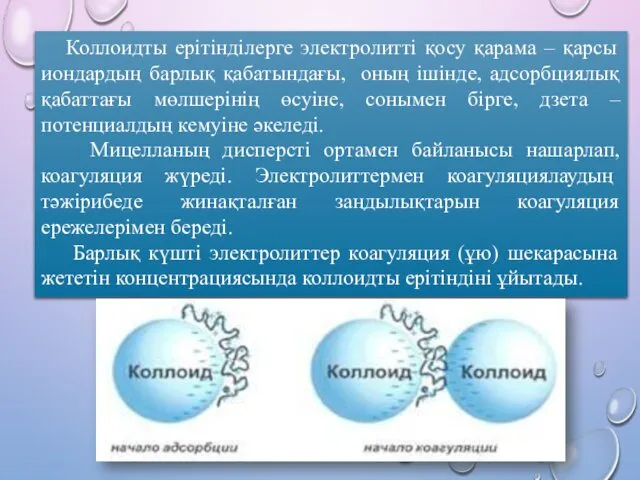 Коллоидты ерітінділерге электролитті қосу қарама – қарсы иондардың барлық қабатындағы, оның