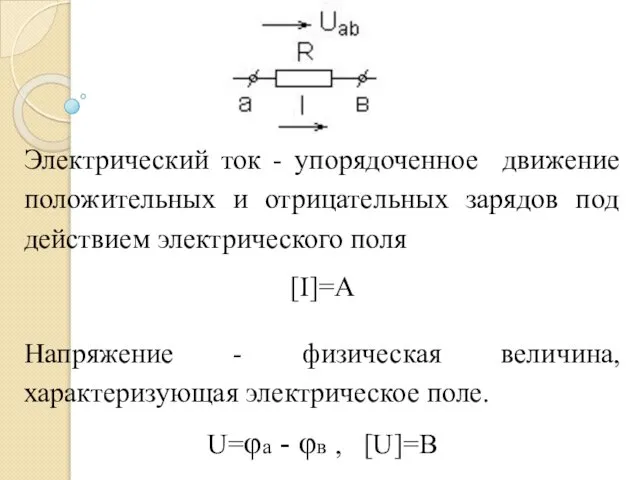 Электрический ток - упорядоченное движение положительных и отрицательных зарядов под действием