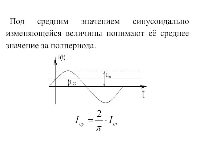 Под средним значением синусоидально изменяющейся величины понимают её среднее значение за полпериода.