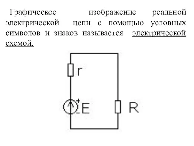 Графическое изображение реальной электрической цепи с помощью условных символов и знаков называется электрической схемой.