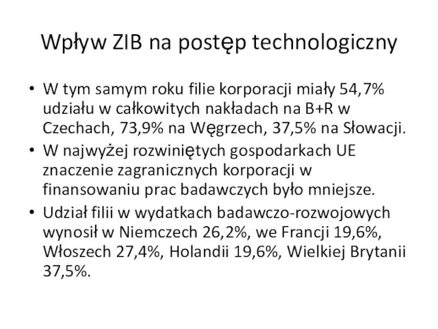 Wpływ ZIB na postęp technologiczny W tym samym roku filie korporacji