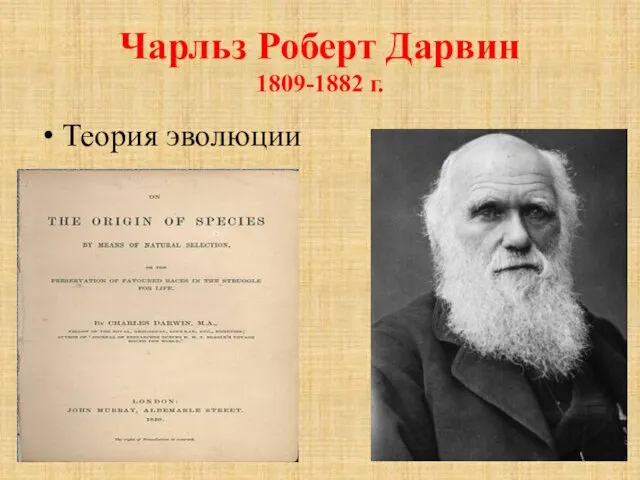 Чарльз Роберт Дарвин 1809-1882 г. Теория эволюции