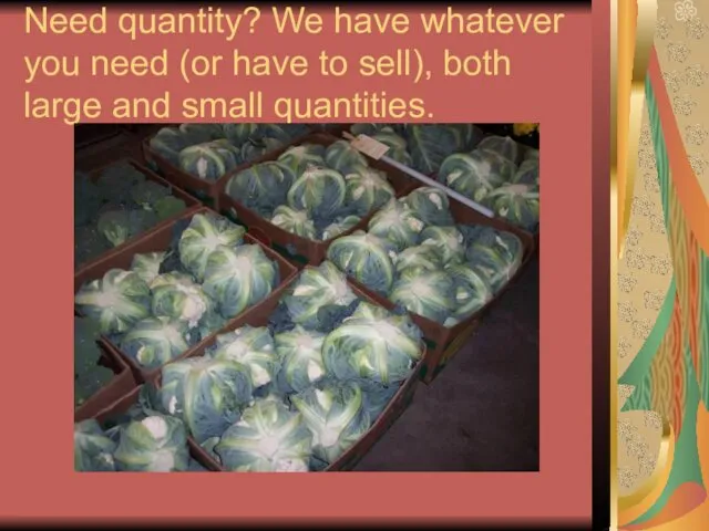 Need quantity? We have whatever you need (or have to sell), both large and small quantities.