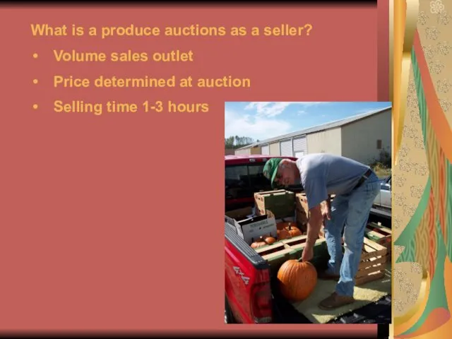 What is a produce auctions as a seller? Volume sales outlet