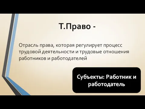 Т.Право - Отрасль права, которая регулирует процесс трудовой деятельности и трудовые