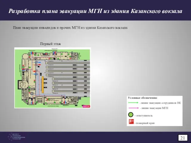 План эвакуации инвалидов и прочих МГН из здания Казанского вокзала Первый