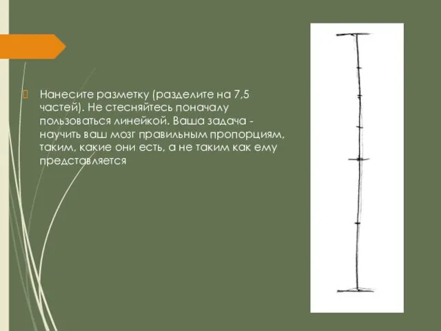 Нанесите разметку (разделите на 7,5 частей). Не стесняйтесь поначалу пользоваться линейкой.