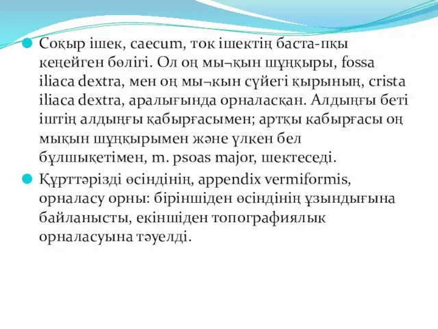 Соқыр ішек, caecum, ток ішектің баста-пқы кеңейген бөлігі. Ол оң мы¬қын