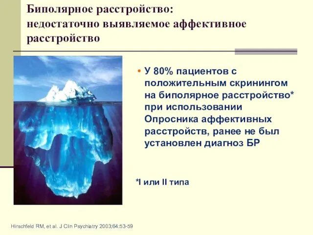 У 80% пациентов с положительным скринингом на биполярное расстройство* при использовании