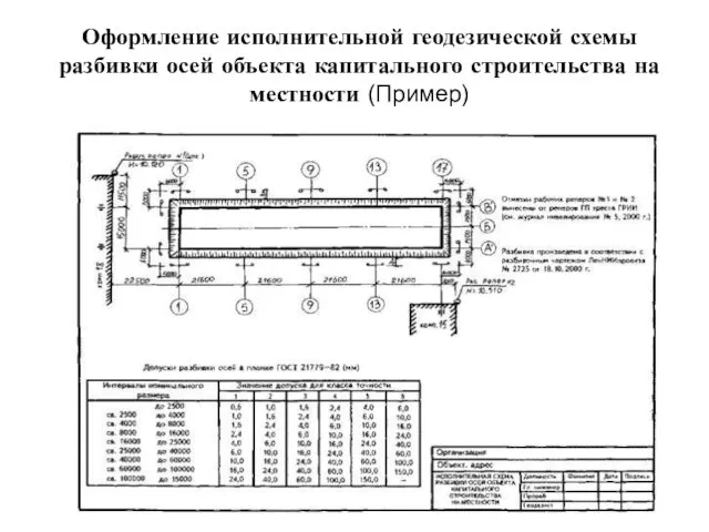 Оформление исполнительной геодезической схемы разбивки осей объекта капитального строительства на местности (Пример)