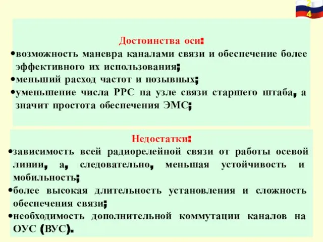 Достоинства оси: возможность маневра каналами связи и обеспечение более эффективного их