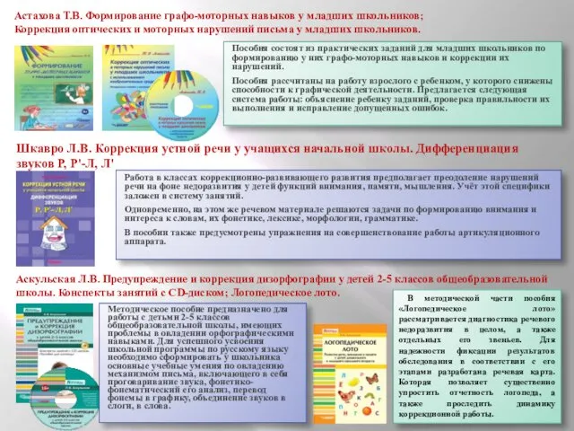 Астахова Т.В. Формирование графо-моторных навыков у младших школьников; Коррекция оптических и