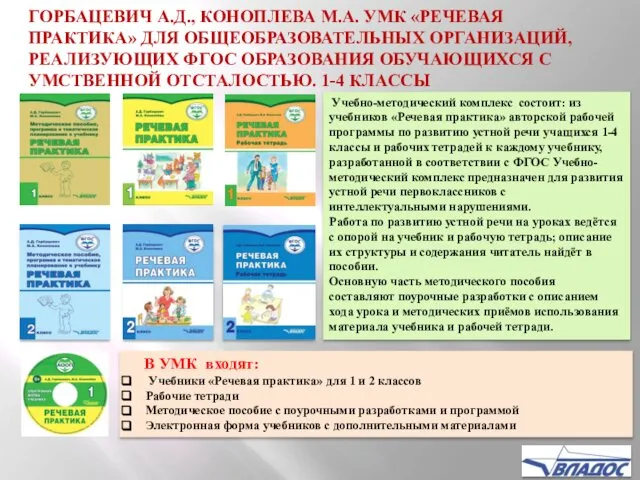 ГОРБАЦЕВИЧ А.Д., КОНОПЛЕВА М.А. УМК «РЕЧЕВАЯ ПРАКТИКА» ДЛЯ ОБЩЕОБРАЗОВАТЕЛЬНЫХ ОРГАНИЗАЦИЙ, РЕАЛИЗУЮЩИХ