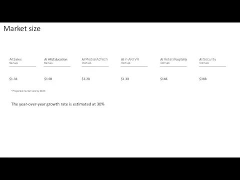 Market size $1.3B The year-over-year growth rate is estimated at 30%