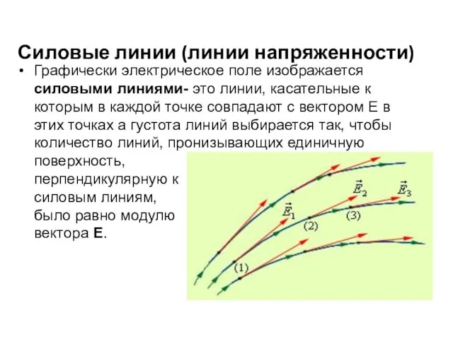 Силовые линии (линии напряженности) Графически электрическое поле изображается силовыми линиями- это