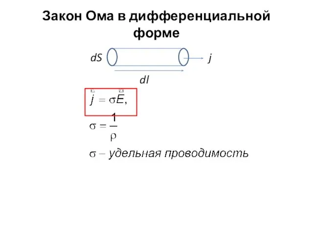 Закон Ома в дифференциальной форме dl dS j