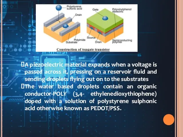 A piezoelectric material expands when a voltage is passed across it,