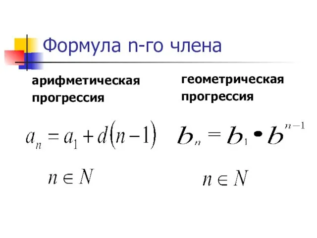 Формула n-го члена арифметическая прогрессия геометрическая прогрессия