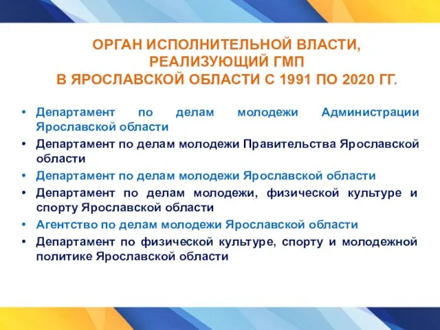 Департамент по делам молодежи Администрации Ярославской области Департамент по делам молодежи