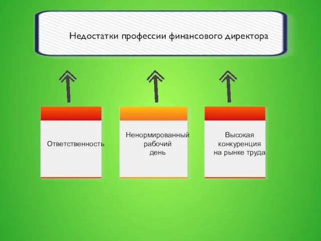 Ответственность Ненормированный рабочий день Недостатки профессии финансового директора Высокая конкуренция на рынке труда