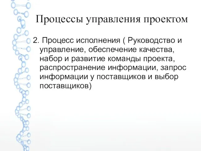 Процессы управления проектом 2. Процесс исполнения ( Руководство и управление, обеспечение