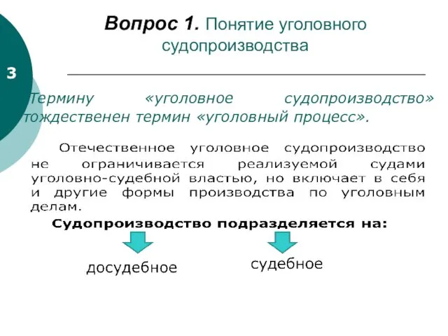 Вопрос 1. Понятие уголовного судопроизводства Термину «уголовное судопроизводство» тождественен термин «уголовный процесс». 3