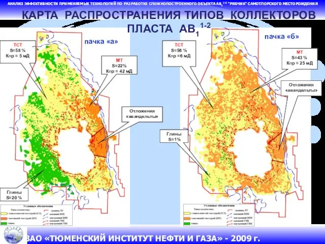 КАРТА РАСПРОСТРАНЕНИЯ ТИПОВ КОЛЛЕКТОРОВ ПЛАСТА АВ11-2 пачка «а» пачка «б» ТСТ