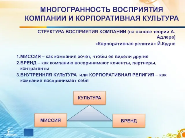 МНОГОГРАННОСТЬ ВОСПРИЯТИЯ КОМПАНИИ И КОРПОРАТИВНАЯ КУЛЬТУРА СТРУКТУРА ВОСПРИЯТИЯ КОМПАНИИ (на основе