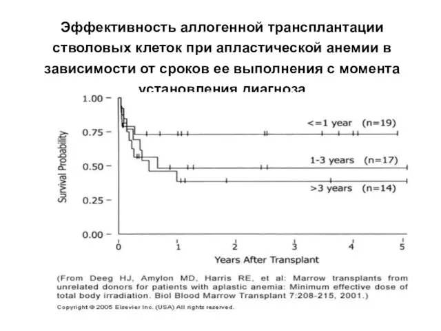 Эффективность аллогенной трансплантации стволовых клеток при апластической анемии в зависимости от