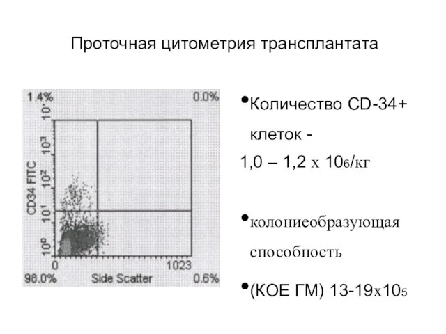 Проточная цитометрия трансплантата Количество CD-34+ клеток - 1,0 – 1,2 х