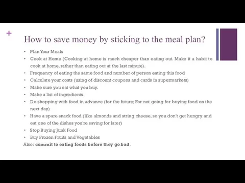 How to save money by sticking to the meal plan? Plan