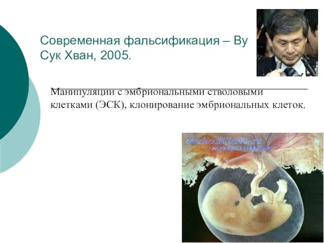 Современная фальсификация – Ву Сук Хван, 2005. Манипуляции с эмбриональными стволовыми клетками (ЭСК), клонирование эмбриональных клеток.