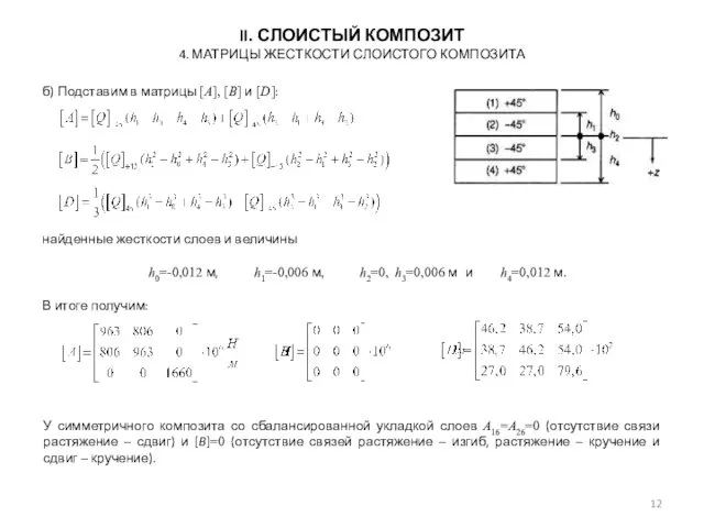 II. СЛОИСТЫЙ КОМПОЗИТ 4. МАТРИЦЫ ЖЕСТКОСТИ СЛОИСТОГО КОМПОЗИТА У симметричного композита