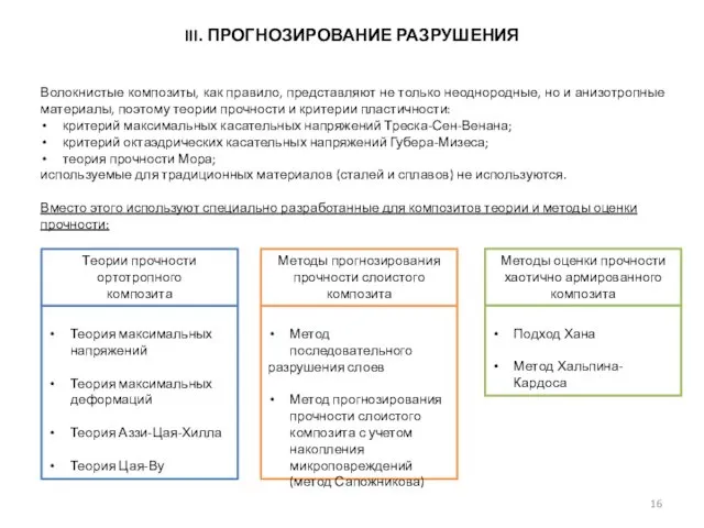 III. ПРОГНОЗИРОВАНИЕ РАЗРУШЕНИЯ Волокнистые композиты, как правило, представляют не только неоднородные,