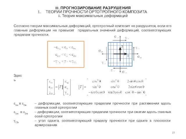 III. ПРОГНОЗИРОВАНИЕ РАЗРУШЕНИЯ ТЕОРИИ ПРОЧНОСТИ ОРТОТРОПНОГО КОМПОЗИТА ii. Теория максимальных деформаций