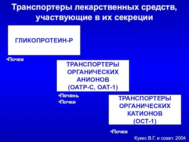 Транспортеры лекарственных средств, участвующие в их секреции ГЛИКОПРОТЕИН-Р ТРАНСПОРТЕРЫ ОРГАНИЧЕСКИХ АНИОНОВ