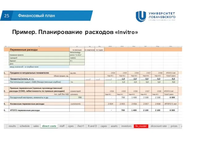 Финансовый план 25 Пример. Планирование расходов «Invitro»