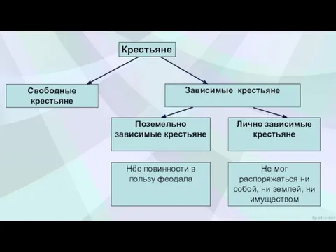 Крестьяне Поземельно зависимые крестьяне Лично зависимые крестьяне Нёс повинности в пользу