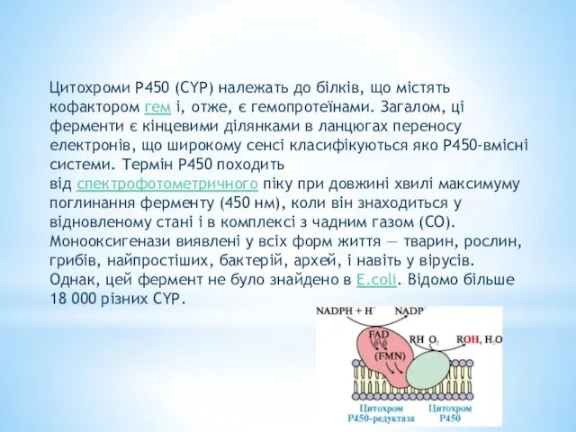 Цитохроми Р450 (CYP) належать до білків, що містять кофактором гем і,