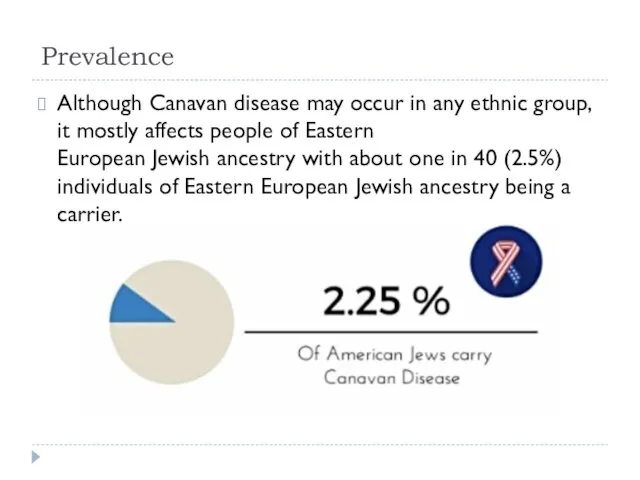 Prevalence Although Canavan disease may occur in any ethnic group, it