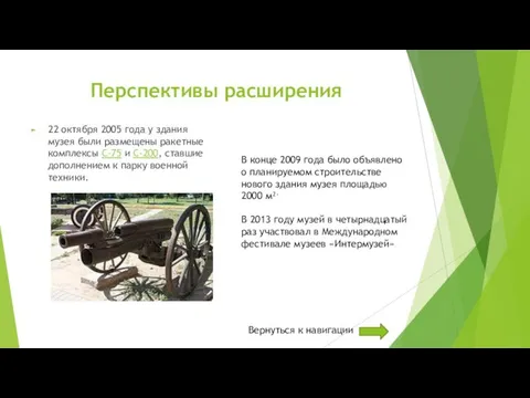 Перспективы расширения 22 октября 2005 года у здания музея были размещены