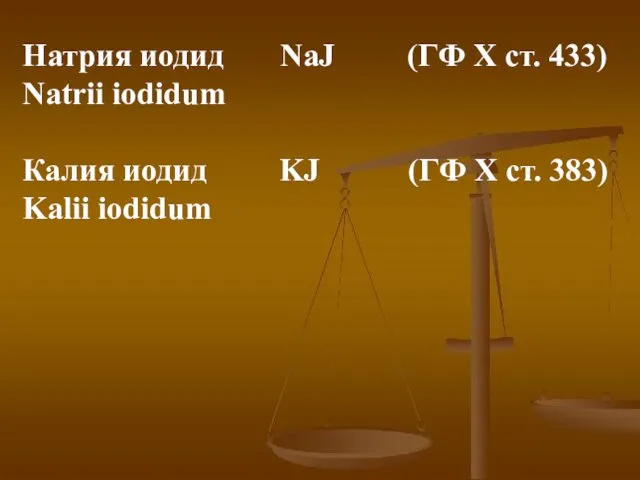 Натрия иодид NaJ (ГФ Х ст. 433) Natrii iodidum Калия иодид