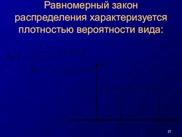 Равномерный закон распределения характеризуется плотностью вероятности вида: