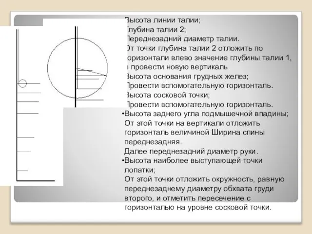 Высота линии талии; Глубина талии 2; Переднезадний диаметр талии. От точки