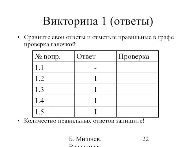 Б. Мишнев. Введение в компьютерные науки - 05 Викторина 1 (ответы)