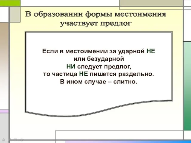 Если в местоимении за ударной НЕ или безударной НИ следует предлог,